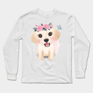 Cute puppy with flowers crown Long Sleeve T-Shirt